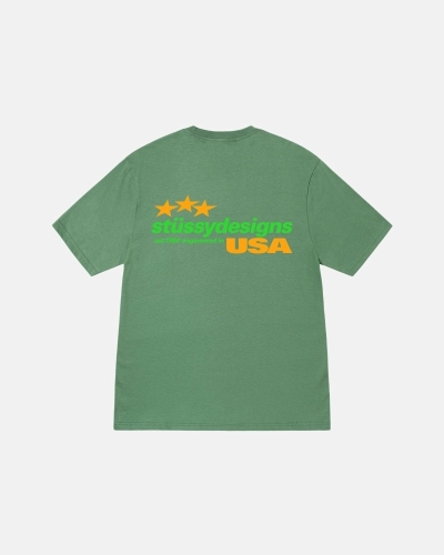 Green Men's Stussy Designs USA T Shirts | CA0000157