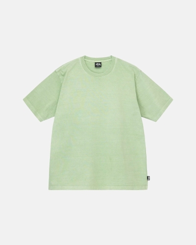 Green Men's Stussy Heavyweight Pigment Dyed Crew T Shirts | CA0000194