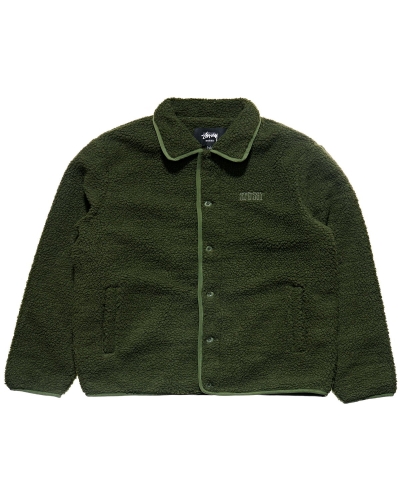 Green Men's Stussy Sherpa Button Down Jackets | CA0000358