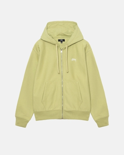 Green Men's Stussy Stock Logo Zip Hoodies | CA0000081