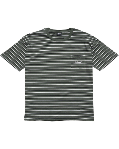 Green Men's Stussy Text Pocket Stripe T Shirts | CA0000276