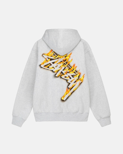 Grey Men's Stussy Burning Stock Zip Hoodies | CA0000026