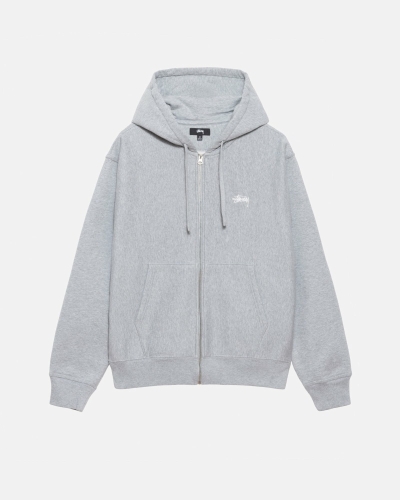 Grey Men's Stussy Stock Logo Zip Hoodies | CA0000084