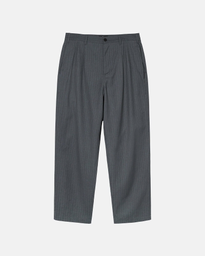 Grey Men's Stussy Stripe Volume Pleated Trouser Pants | CA0000599