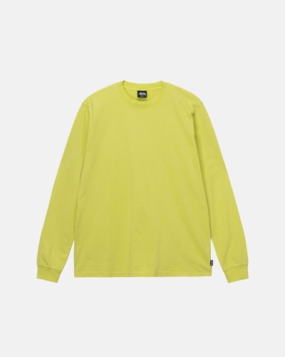 Light Green Men's Stussy Heavyweight Pigment Dyed Ls Crew T Shirts | CA0000207