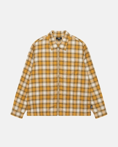 Mustard Men's Stussy Eddie Plaid Zip Shirts | CA0000303