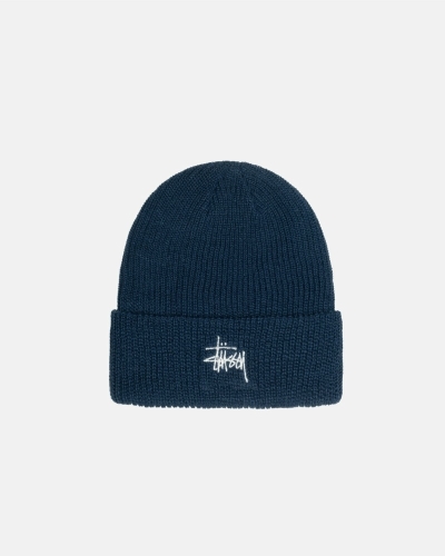 Navy Men's Stussy Basic Cuff Beanie | CA0000384