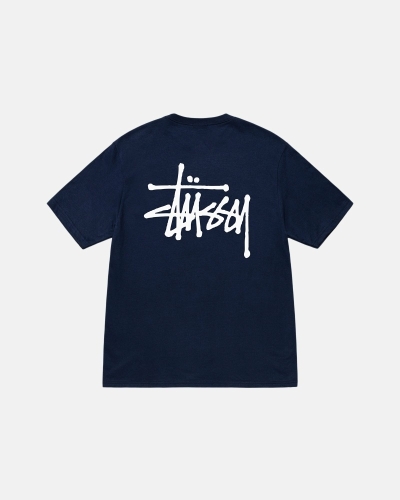 Navy Men's Stussy Basic T Shirts | CA0000109