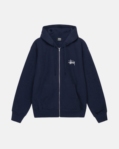 Navy Men's Stussy Basic Zip Hoodies | CA0000014