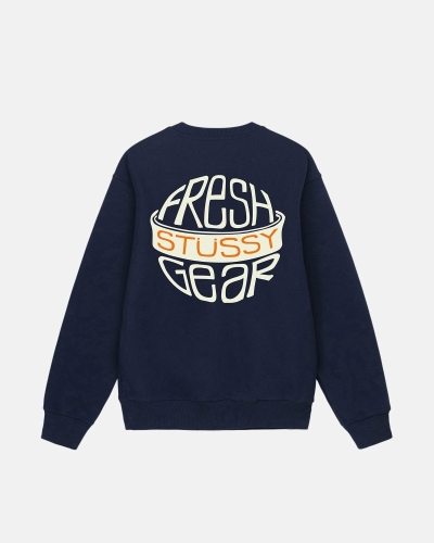 Navy Men's Stussy Fresh Gear Crew Hoodies | CA0000042