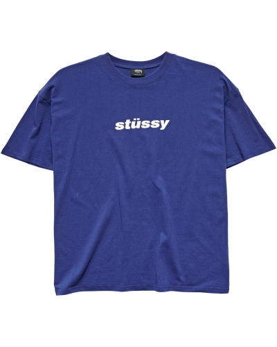 Navy Men's Stussy Italic College SS T Shirts | CA0000227