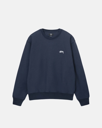 Navy Men's Stussy Overdyed Stock Logo Crew Hoodies | CA0000051