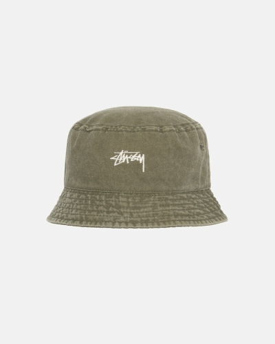 Olive Men's Stussy Washed Stock Bucket Hats | CA0000509