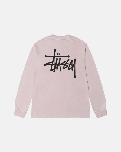 Pink Men's Stussy Basic Pigment Dyed Ls T Shirts | CA0000104