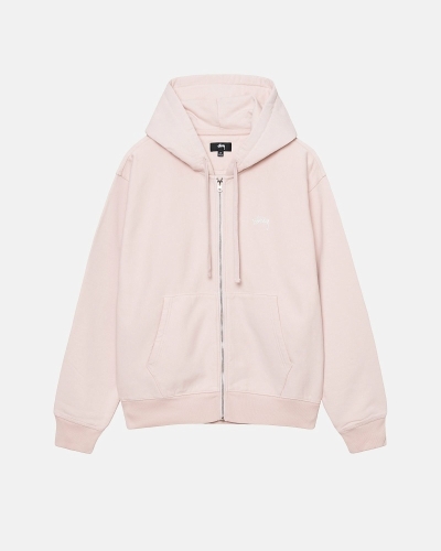 Pink Men's Stussy Stock Logo Zip Hoodies | CA0000083