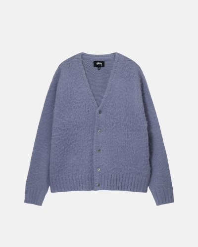 Purple Men's Stussy Brushed Cardigan Knit Sweater | CA0000530