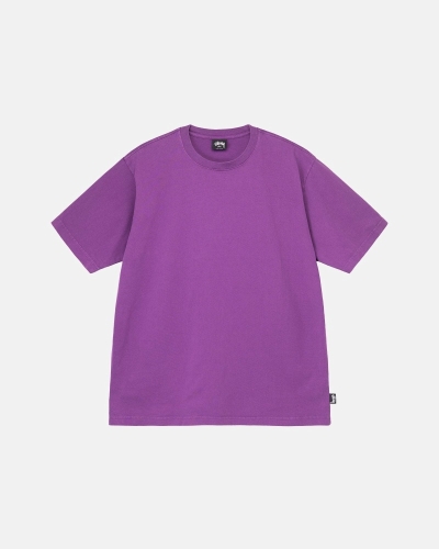 Purple Men's Stussy Heavyweight Pigment Dyed Crew T Shirts | CA0000199