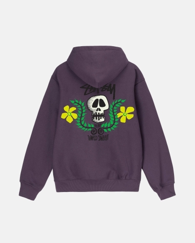 Purple Men's Stussy Skull Crest Hoodies | CA0000065