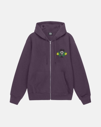 Purple Men's Stussy Skull Crest Zip Hoodies | CA0000067