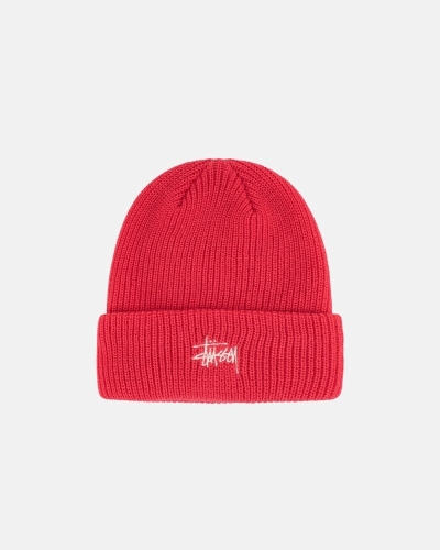 Red Men's Stussy Basic Cuff Beanie | CA0000380