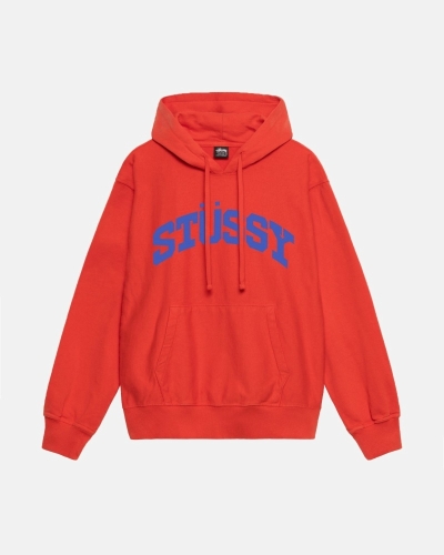 Red Men's Stussy Block Sport Pigment Dyed Hoodies | CA0000018