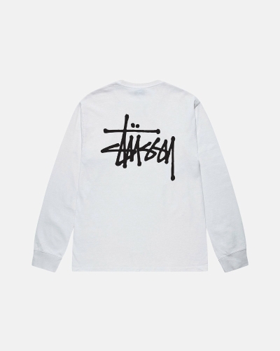 White Men's Stussy Basic Ls T Shirts | CA0000102