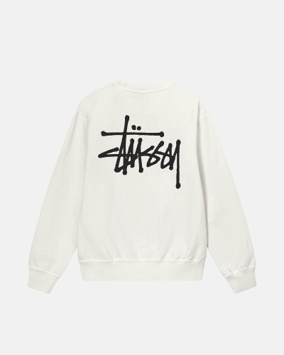 White Men's Stussy Basic Pigment Dyed Crew Hoodies | CA0000002