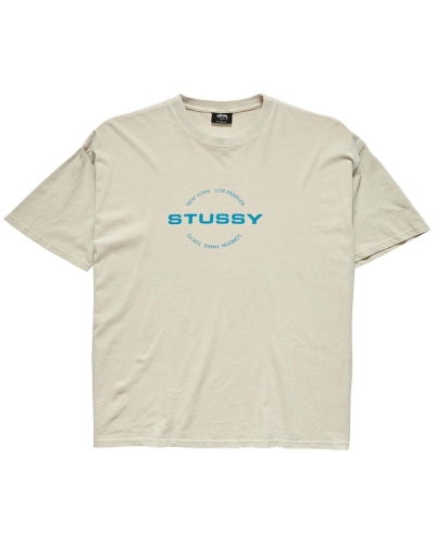 White Men's Stussy City Circle SS T Shirts | CA0000122