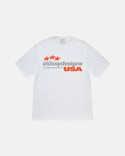 White Men's Stussy Designs USA T Shirts | CA0000156