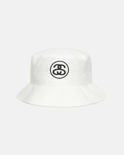 White Men's Stussy Ss Link Deep Bucket Hats | CA0000475