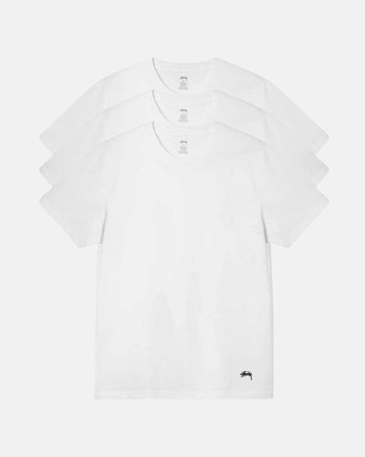 White Men's Stussy Undershirt - 3 Pack T Shirts | CA0000280