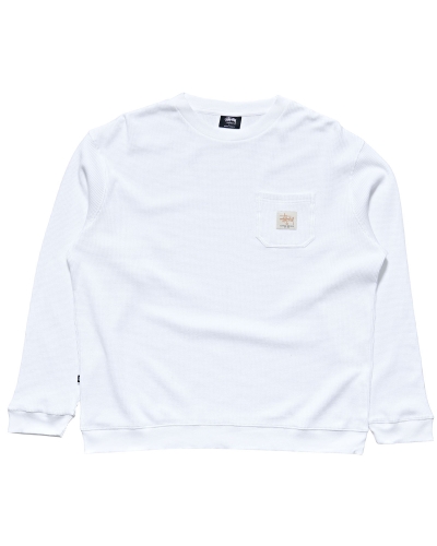 White Men's Stussy Workwear Waffle Crew Sweaters | CA0000867