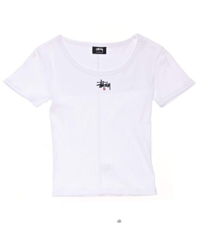 White Women's Stussy Graffiti Rib SS T Shirts | CA0000189