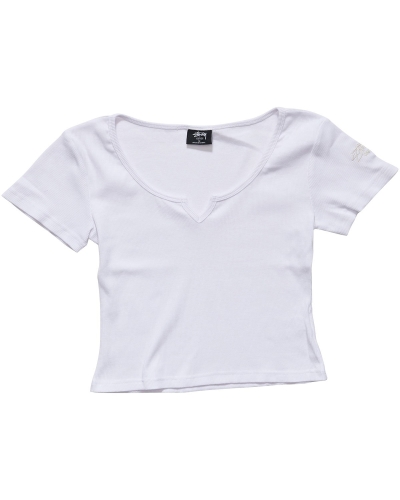 White Women's Stussy Mission Rib Insert T Shirts | CA0000243