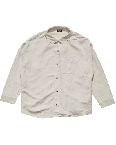 White Women's Stussy Shoreline BF Linen Shirt Sportswear | CA0000784