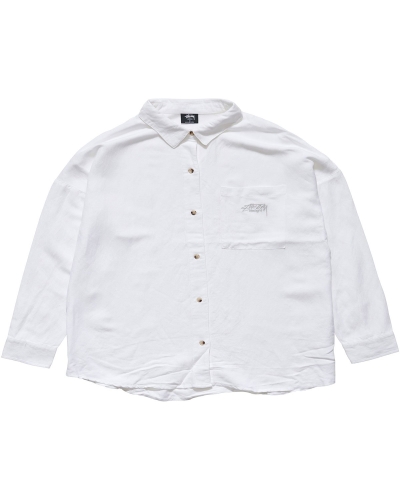 White Women's Stussy Shoreline BF Linen Shirt Sportswear | CA0000786