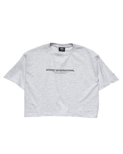 White Women's Stussy Text Waisted OS T Shirts | CA0000278