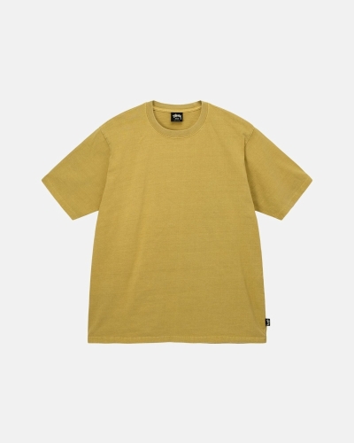 Yellow Men's Stussy Heavyweight Pigment Dyed Crew T Shirts | CA0000202