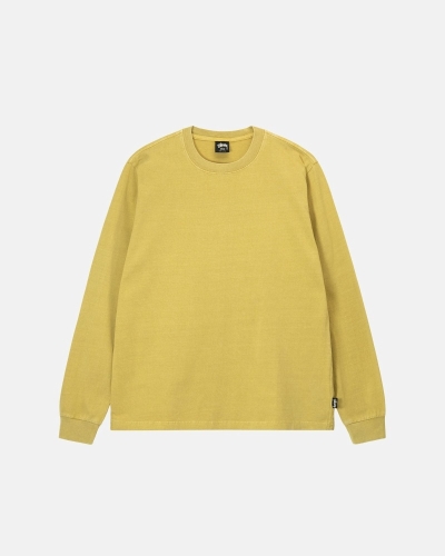 Yellow Men's Stussy Heavyweight Pigment Dyed Ls Crew T Shirts | CA0000209