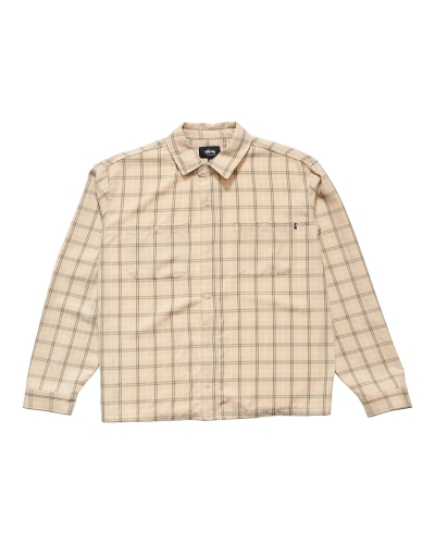 Yellow Men's Stussy Mellow Check LS Shirts | CA0000324