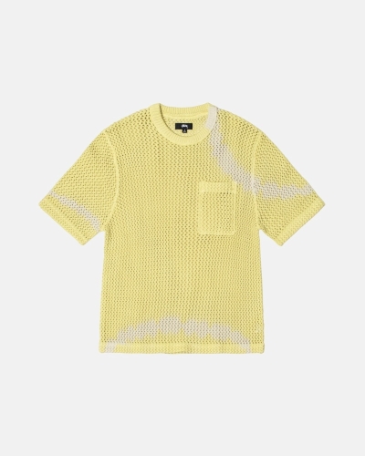 Yellow Men's Stussy O'Dyed Heavyweight Mesh Crew T Shirts | CA0000250