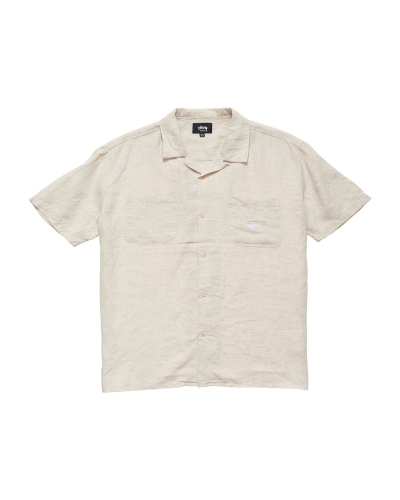 Yellow Men's Stussy Short Linen SS Shirts | CA0000333