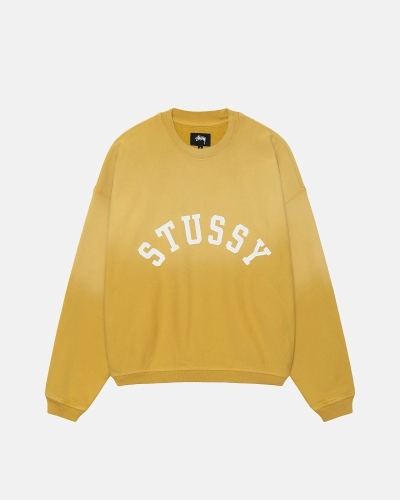 Yellow Men's Stussy Sun Faded Oversized Crew Hoodies | CA0000085